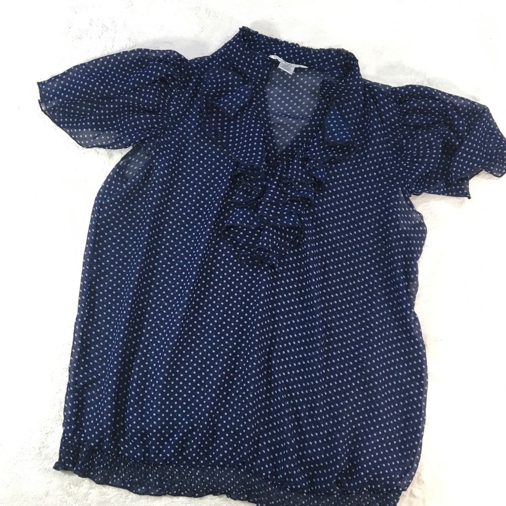Blue polka dot top by Christine Size 1X